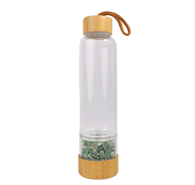 زجاجة ماء الكريستال + حجر الأفينتورين الأخضر