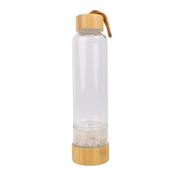 زجاجة ماء الكريستال + حجر الكلير كوارتز